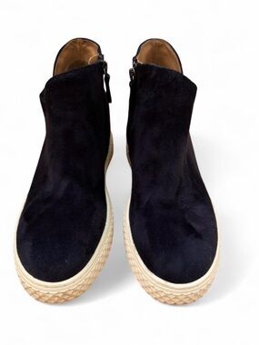 AEROSOLES Navy Suede Zip-Front Platform Sneakers with White Sole